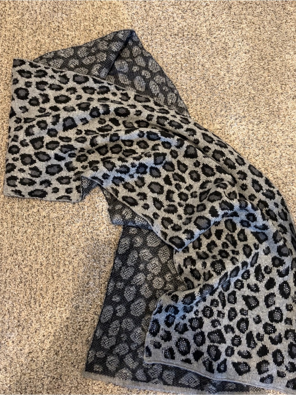 Chico's Gray & Black Leopard Knit Scarf